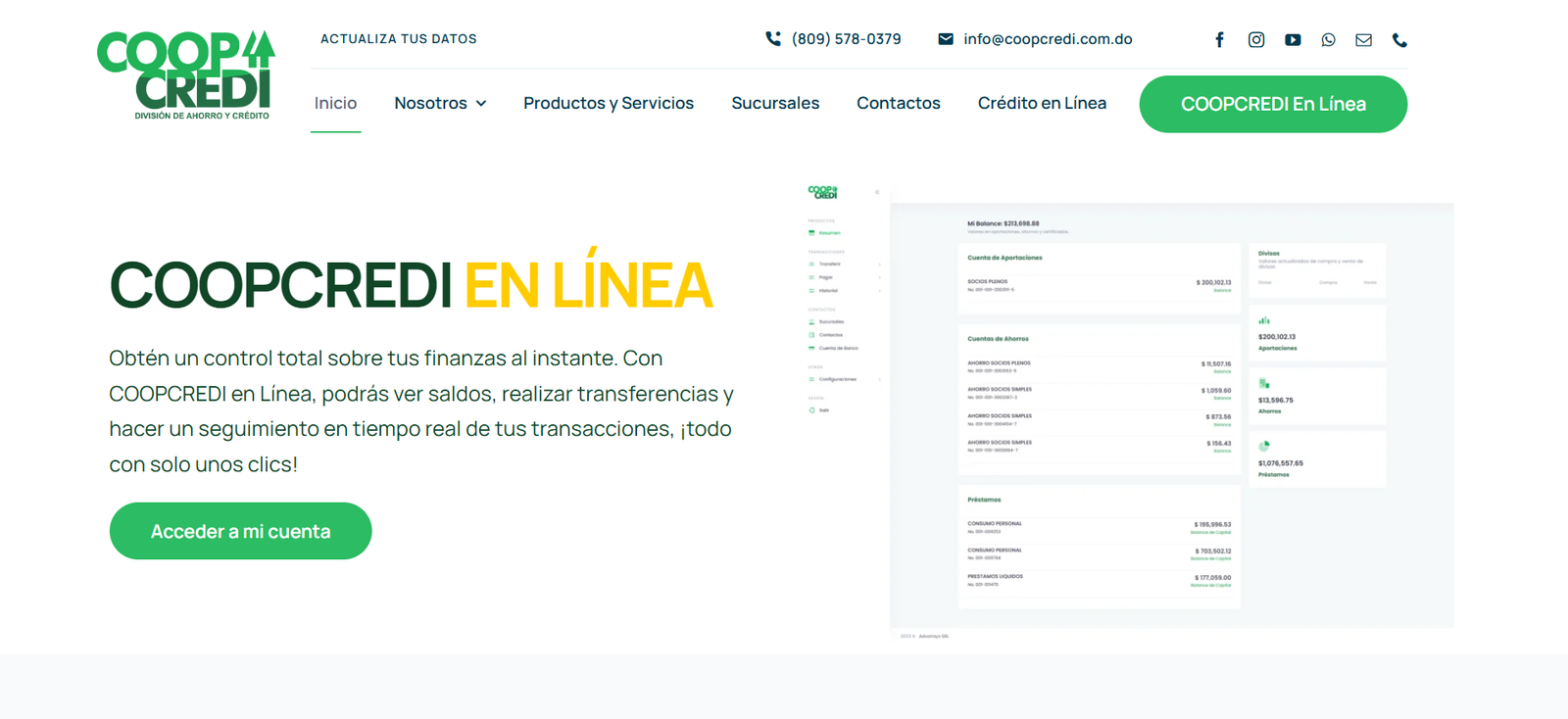 COOPCREDI - Portal bancario en línea completo con dashboard de cuentas, transferencias y gestión financiera