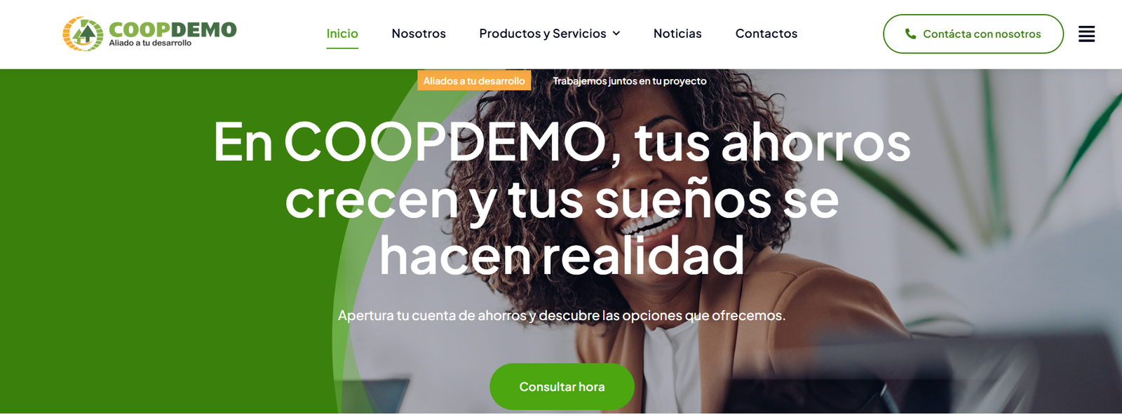 COOPDEMO - Página web profesional con diseño moderno y funcionalidades avanzadas