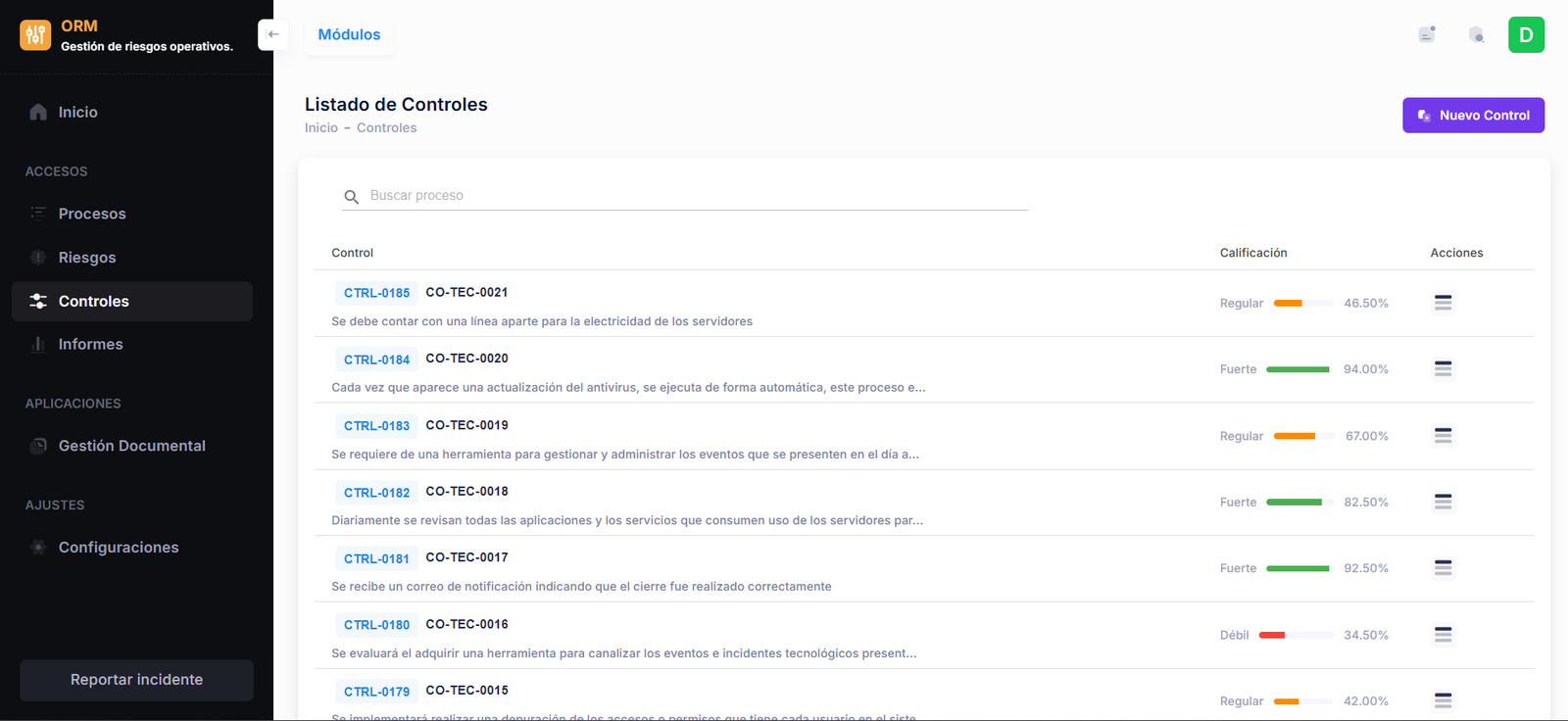 Gestión de Controles - SIAVEM ORM